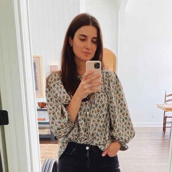 Doen Claudette Cotton Voile Ruffle Long Sleeve Blouse Top Crème Fleurs D’avignon - Picture 4 of 13